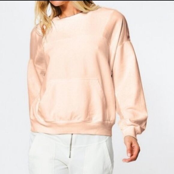 Young Fabulous Broke Drew Oversized Mixed Media Peach Pullover Sweatshirt Top XS - Picture 1 of 9